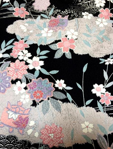Kimono Dress Black Komon [Floral]14