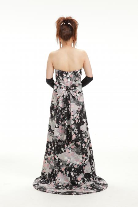 Kimono Dress Black Komon [Floral]2