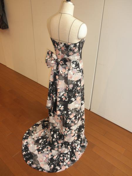 Kimono Dress Black Komon [Floral]11