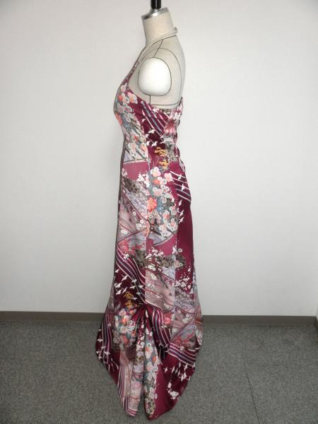 Kimono Dress Purple Furisode [Floral,Crane,Fan]18