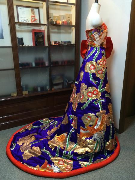 Kimono Dress Red-Blue Uchikake [Crane-Floral]15