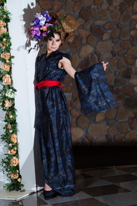Kimono Dress Navy Blue Oshima Tsumugi [Fan]25