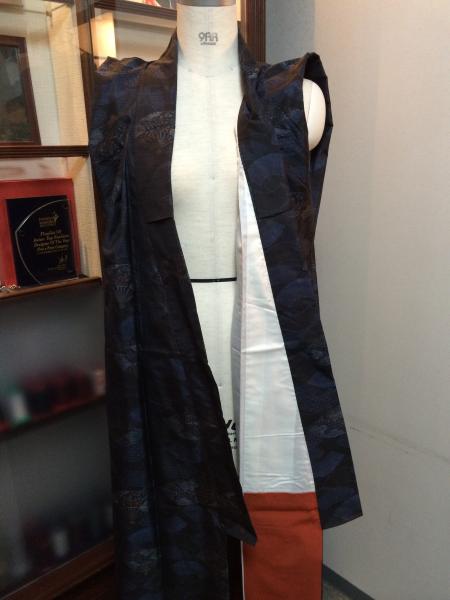 Kimono Dress Navy Blue Oshima Tsumugi [Fan]16