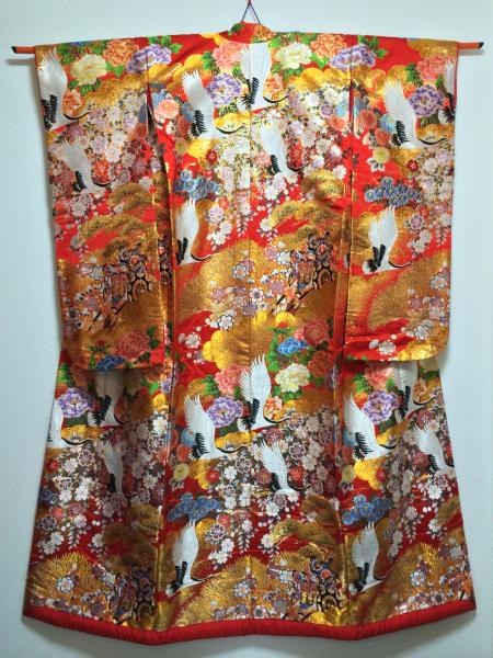 Kimono Dress Red Uchikake [Crane Floral]26