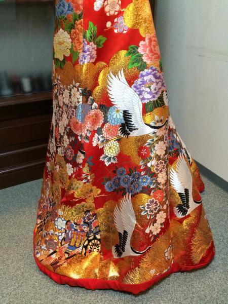 Kimono Dress Red Uchikake [Crane Floral]10