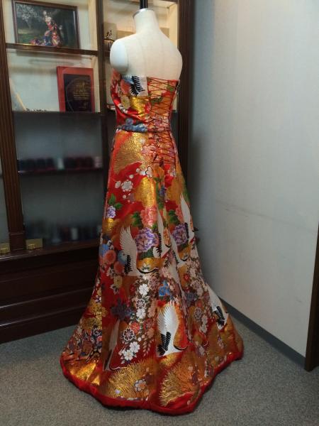 Kimono Dress Red Uchikake [Crane Floral]12