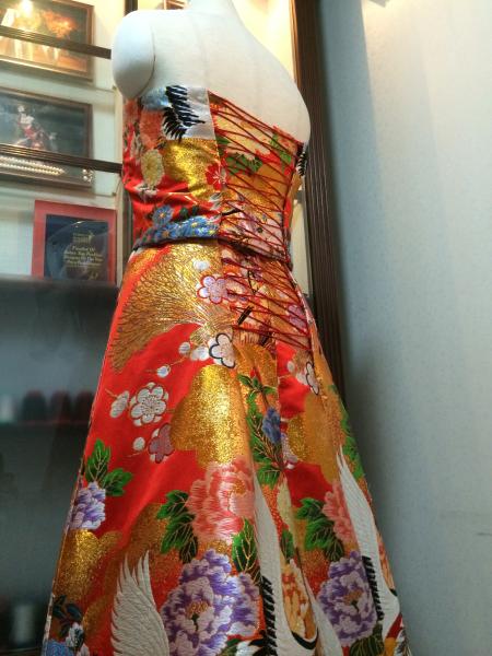 Kimono Dress Red Uchikake [Crane Floral]15