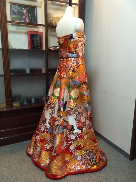 Kimono Dress Red Uchikake [Crane Floral]17
