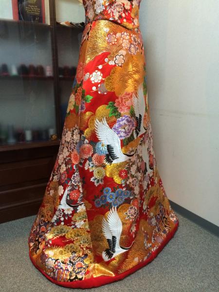Kimono Dress Red Uchikake [Crane Floral]20