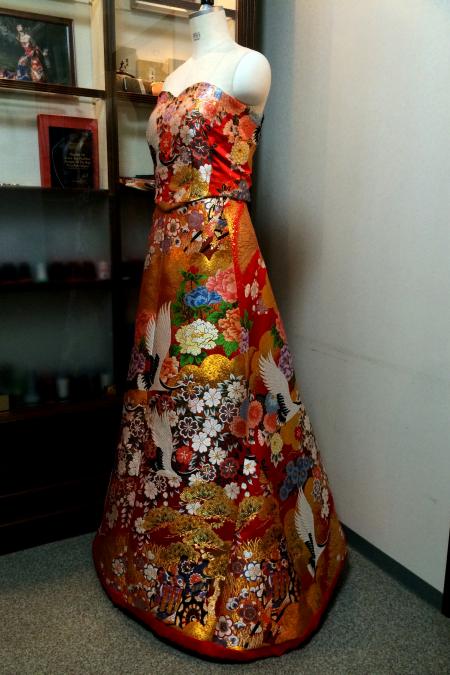 Kimono Dress Red Uchikake [Crane Floral]6