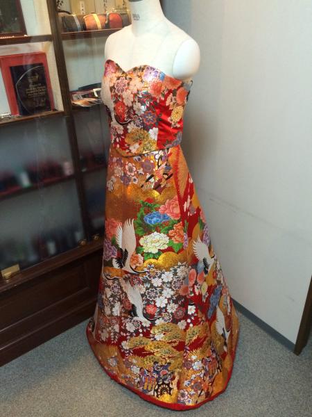 Kimono Dress Red Uchikake [Crane Floral]8