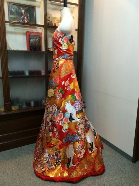 Kimono Dress Red Uchikake [Crane Floral]9