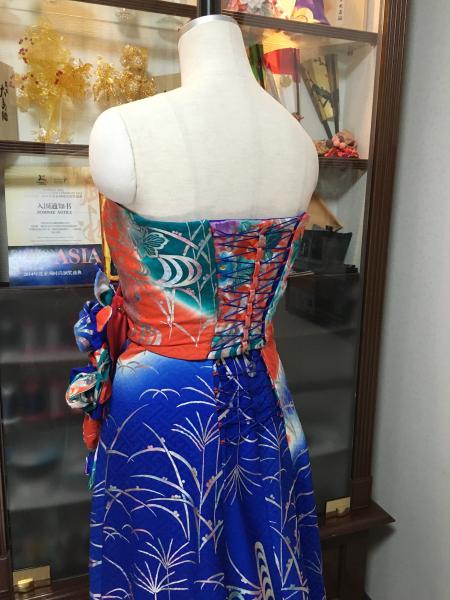 Kimono Dress Blue Red Furisode [Floral]45