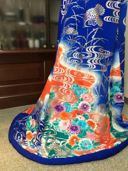 Kimono Dress Blue Red Furisode [Floral]51