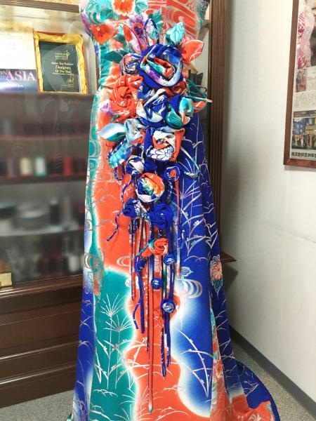 Kimono Dress Blue Red Furisode [Floral]39