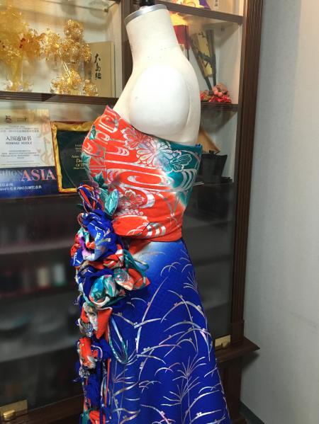 Kimono Dress Blue Red Furisode [Floral]43