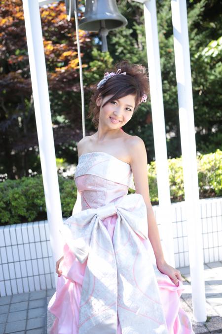 Kimono Dress Pink Furisode Obi [Floral,Fan]28