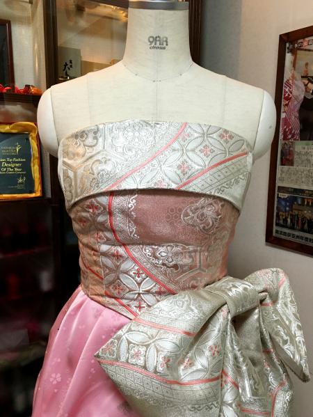 Kimono Dress Pink Furisode Obi [Floral,Fan]11