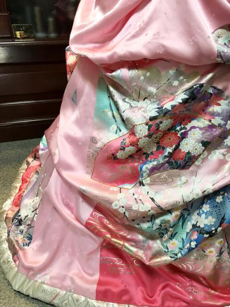 Kimono Dress Pink Furisode Obi [Floral,Fan]16