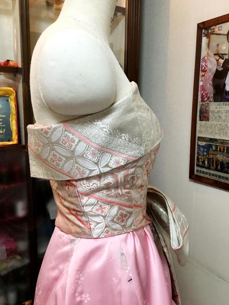 Kimono Dress Pink Furisode Obi [Floral,Fan]18