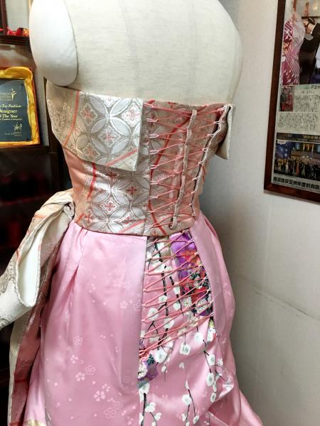 Kimono Dress Pink Furisode Obi [Floral,Fan]2