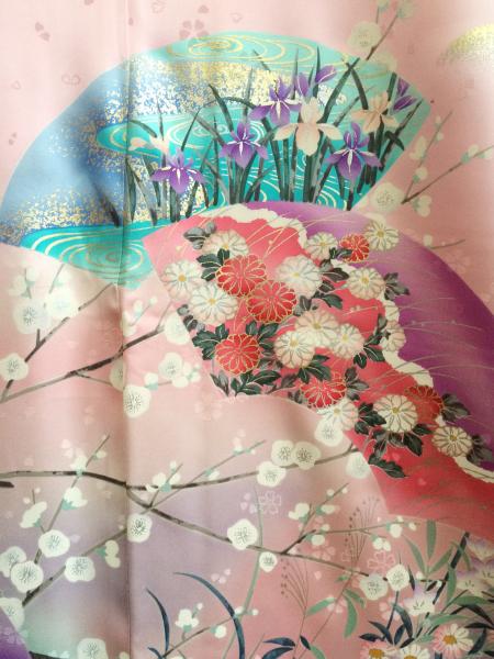 Kimono Dress Pink Furisode Obi [Floral,Fan]25