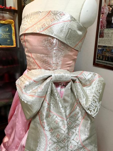Kimono Dress Pink Furisode Obi [Floral,Fan]6