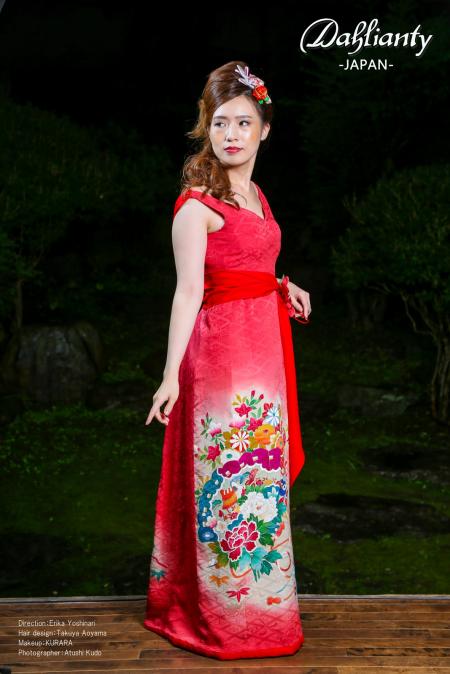 Kimono Dress Red Furisode [Floral]33