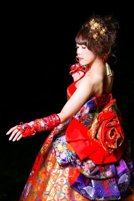 Kimono Dress Red Gold Uchikake [Floral]25
