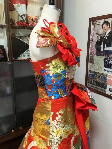 Kimono Dress Red Uchikake [Bird,Floral]13