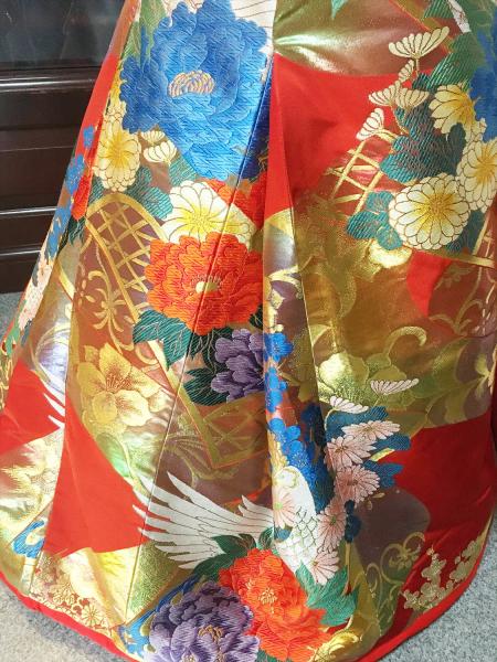 Kimono Dress Red Uchikake [Bird,Floral]14