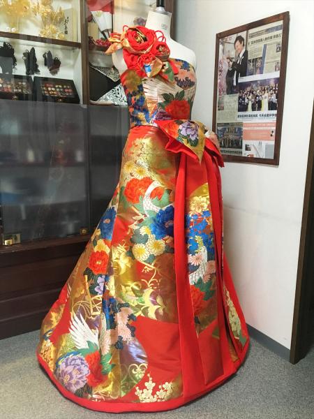 Kimono Dress Red Uchikake [Bird,Floral]15