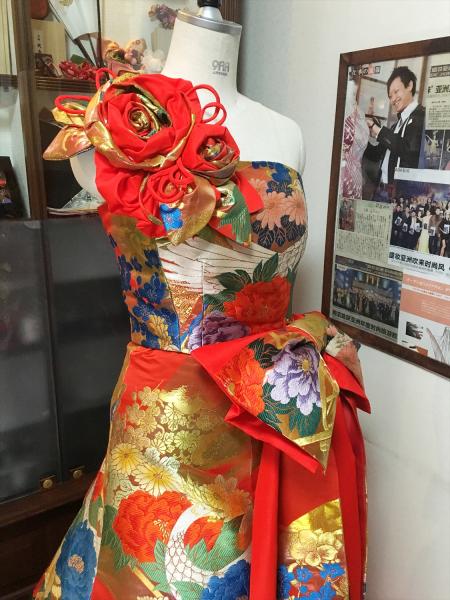 Kimono Dress Red Uchikake [Bird,Floral]16