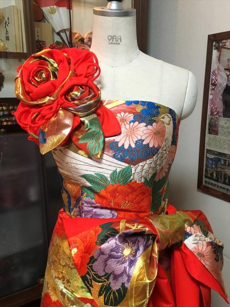 Kimono Dress Red Uchikake [Bird,Floral]2