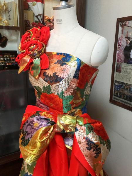 Kimono Dress Red Uchikake [Bird,Floral]4