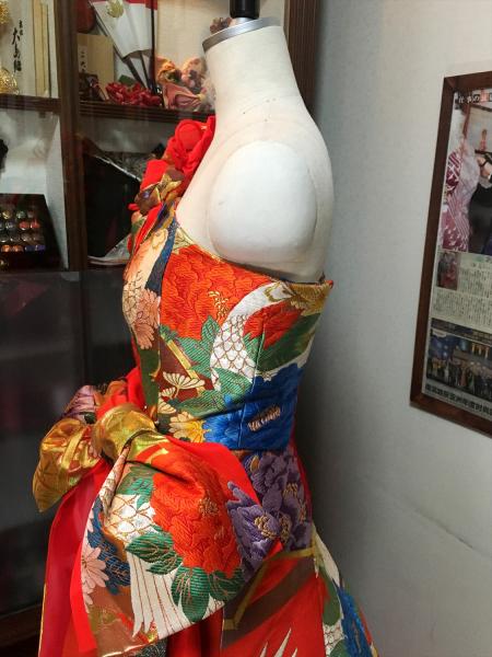 Kimono Dress Red Uchikake [Bird,Floral]7
