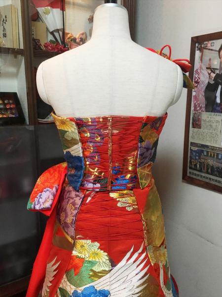 Kimono Dress Red Uchikake [Bird,Floral]9