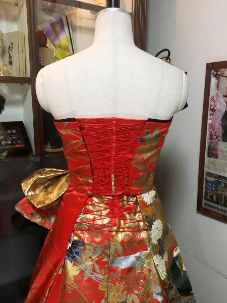 Kimono Dress Black Red Gold Uchikake [Crane]12