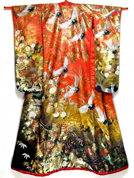 Kimono Dress Black Red Gold Uchikake [Crane]27