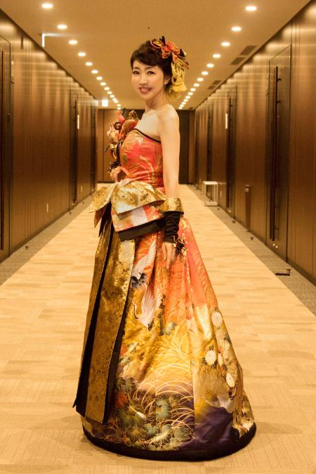 Kimono Dress Black Red Gold Uchikake [Crane]33