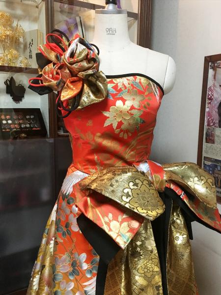 Kimono Dress Black Red Gold Uchikake [Crane]2