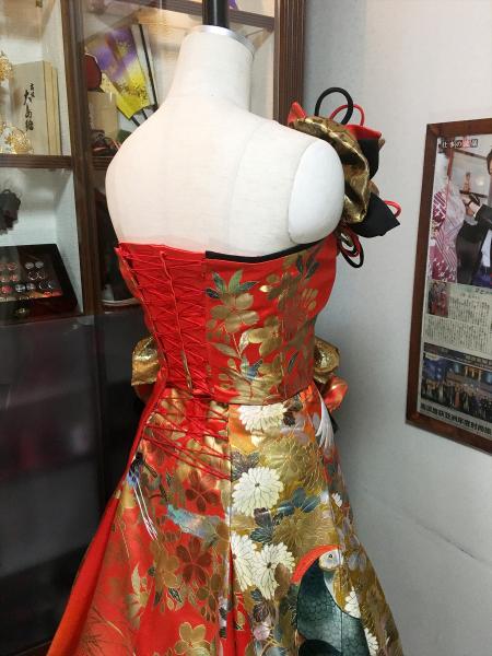 Kimono Dress Black Red Gold Uchikake [Crane]14