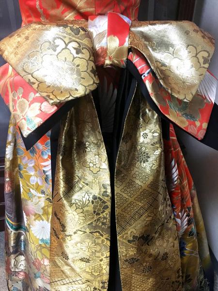 Kimono Dress Black Red Gold Uchikake [Crane]4