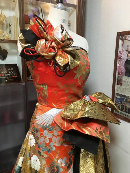 Kimono Dress Black Red Gold Uchikake [Crane]18