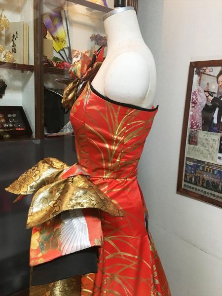 Kimono Dress Black Red Gold Uchikake [Crane]8