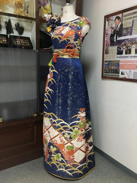 Kimono Dress Navy Blue Furisode [Floral]17