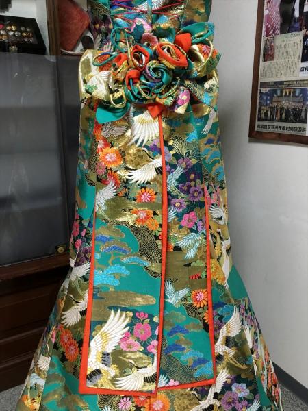 Kimono Dress Green Uchikake [Crane-Floral]30