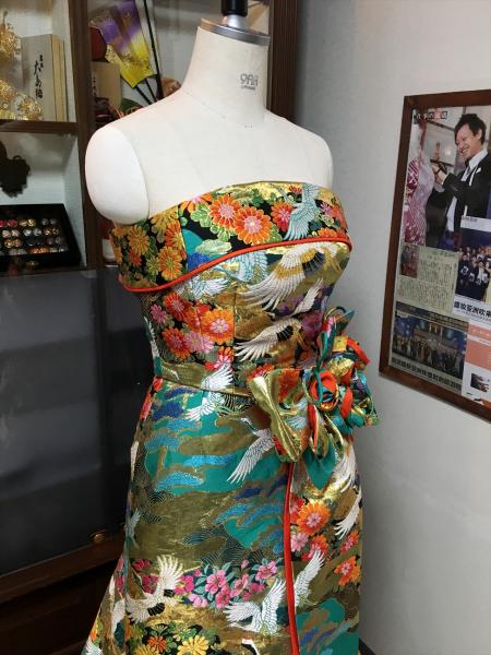 Kimono Dress Green Uchikake [Crane-Floral]55