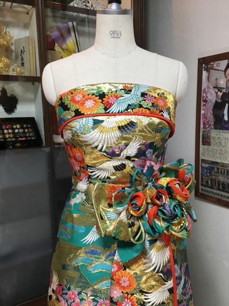 Kimono Dress Green Uchikake [Crane-Floral]38