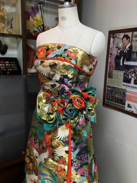 Kimono Dress Green Uchikake [Crane-Floral]40